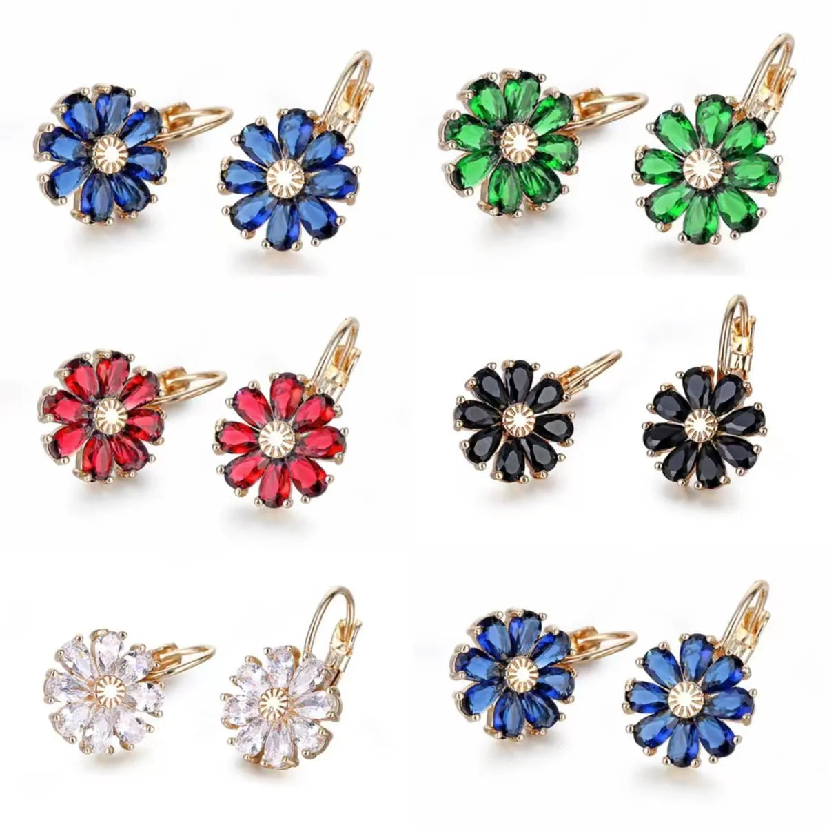 1 Pair Sweet Flower Plating Inlay Copper Zircon Earrings