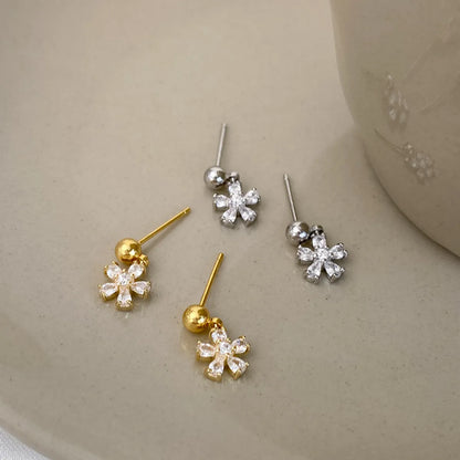 1 Pair Sweet Flower Plating Inlay Copper Zircon Gold Plated Drop Earrings