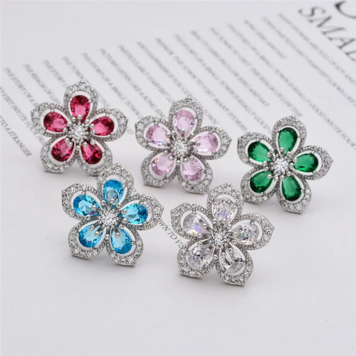 1 Pair Sweet Flower Plating Inlay Copper Zircon White Gold Plated Ear Studs