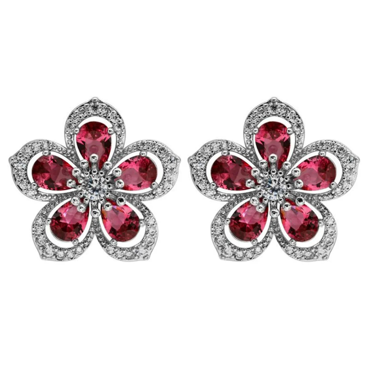 1 Pair Sweet Flower Plating Inlay Copper Zircon White Gold Plated Ear Studs