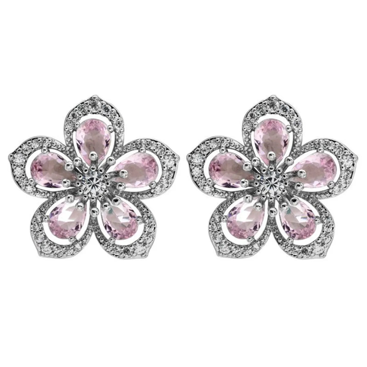 1 Pair Sweet Flower Plating Inlay Copper Zircon White Gold Plated Ear Studs