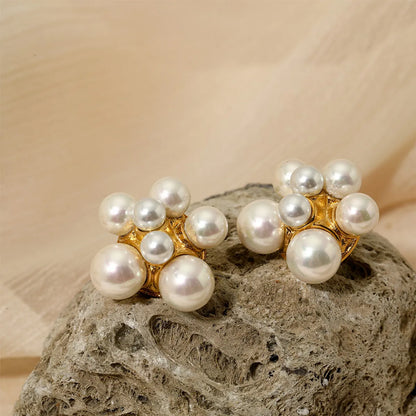 1 Pair Sweet Flower Plating Inlay 304 Stainless Steel Pearl 16K Gold Plated White Gold Plated Gold Plated Ear Studs