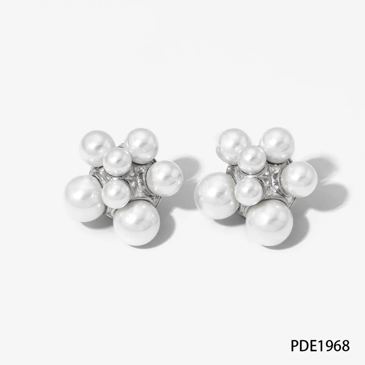 1 Pair Sweet Flower Plating Inlay 304 Stainless Steel Pearl 16K Gold Plated White Gold Plated Gold Plated Ear Studs