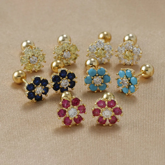 1 Pair Sweet Flower Plating Inlay Stainless Steel Zircon Ear Studs