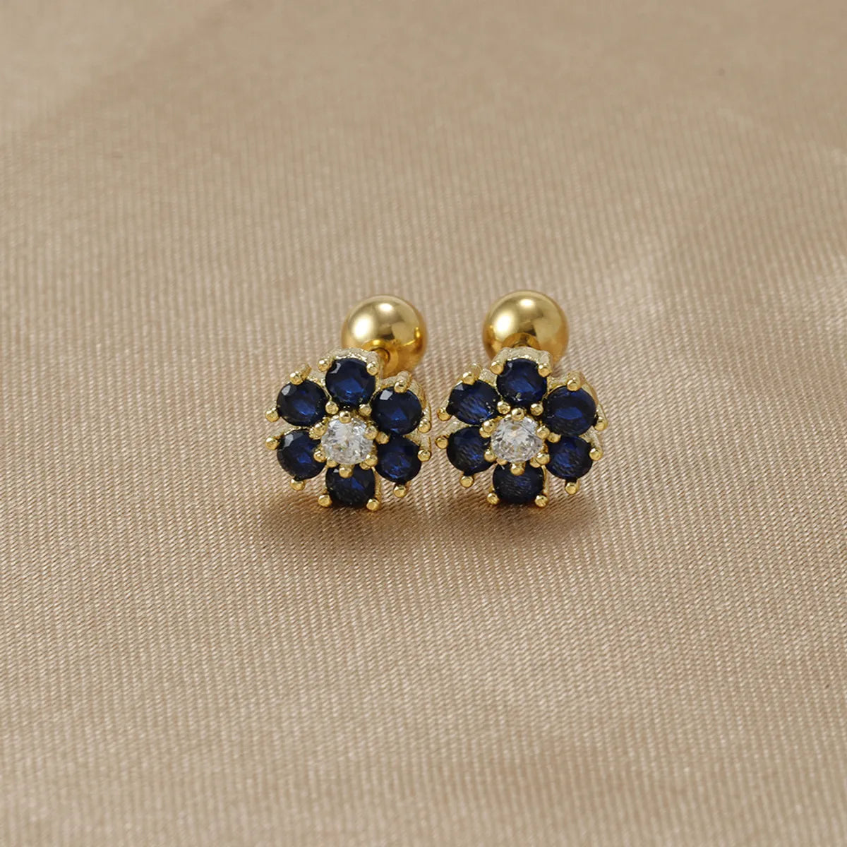 1 Pair Sweet Flower Plating Inlay Stainless Steel Zircon Ear Studs