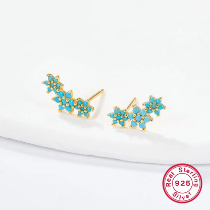 1 Pair Sweet Flower Plating Inlay Sterling Silver Zircon 18k Gold Plated White Gold Plated Ear Studs