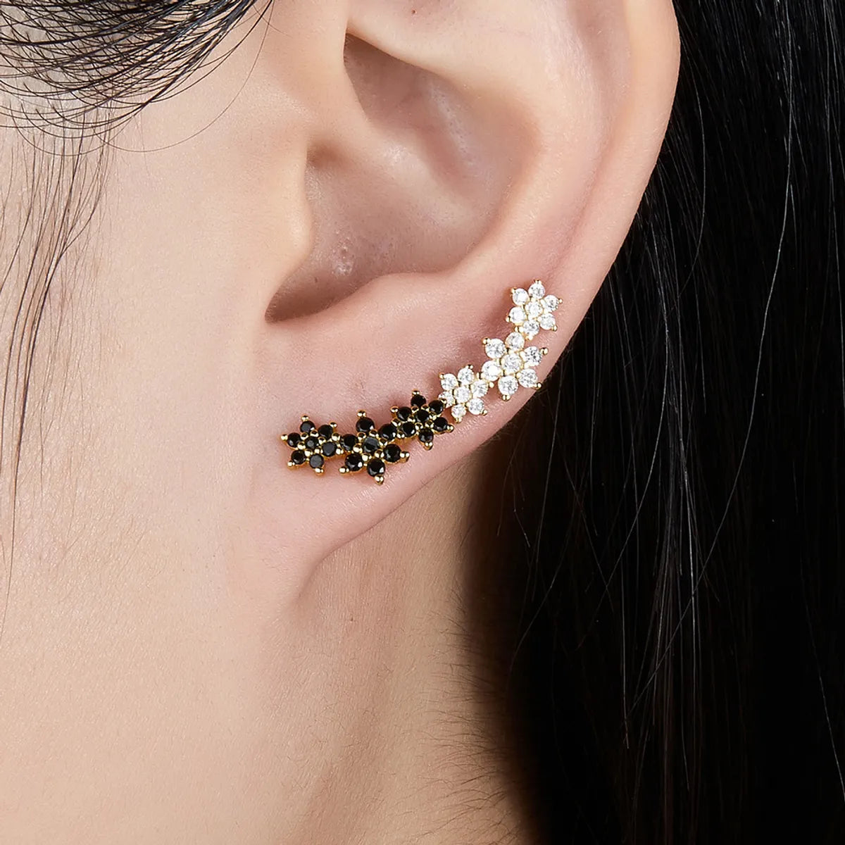 1 Pair Sweet Flower Plating Inlay Sterling Silver Zircon 18k Gold Plated White Gold Plated Ear Studs