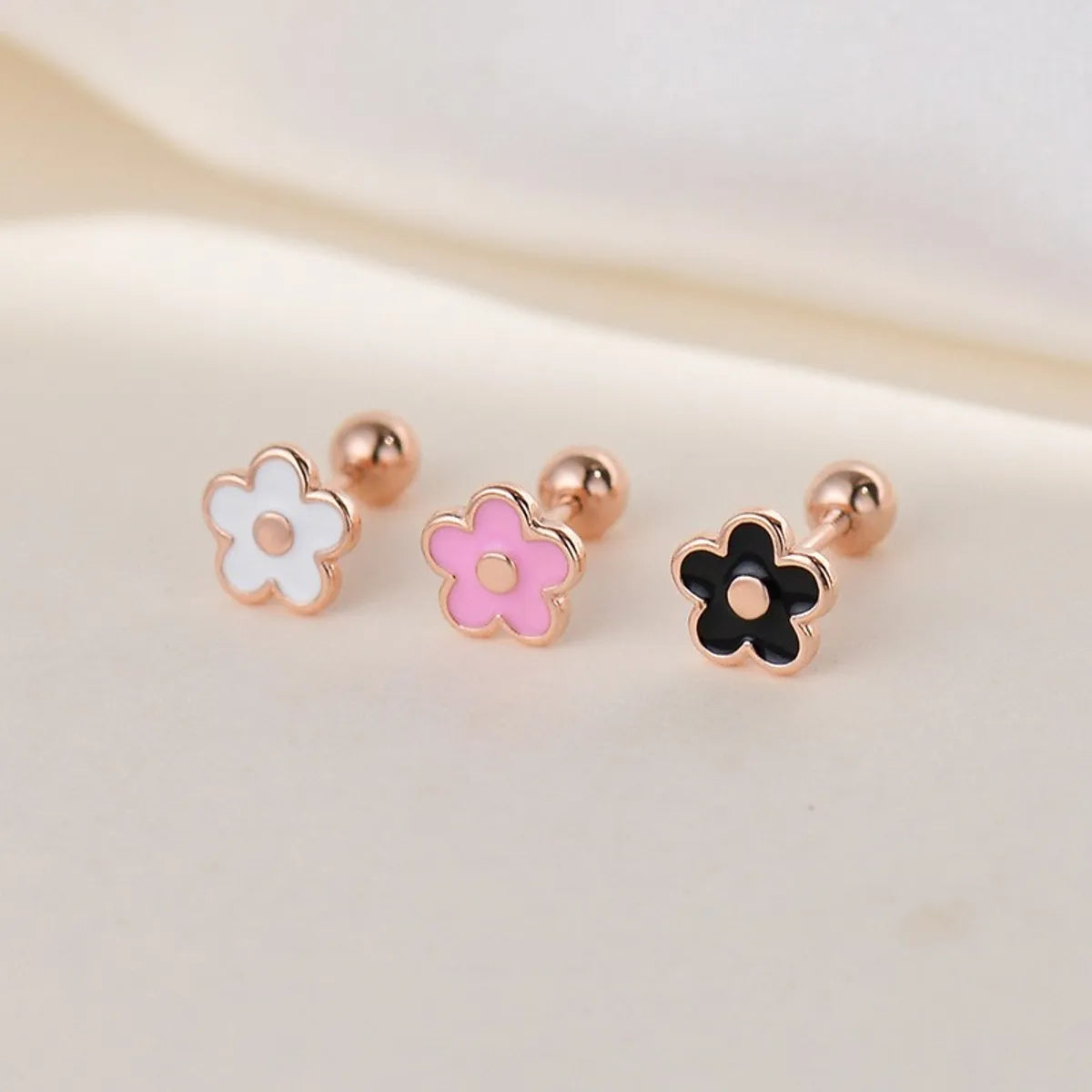 1 Pair Sweet Flower Plating Sterling Silver Ear Studs