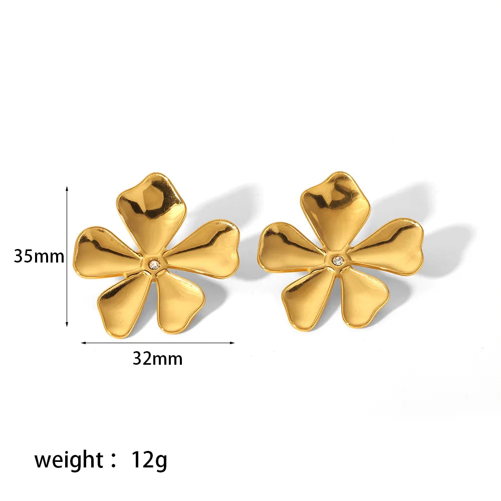 1 Pair Sweet Flower Polishing Plating Inlay 304 Stainless Steel Zircon 18K Gold Plated Ear Studs