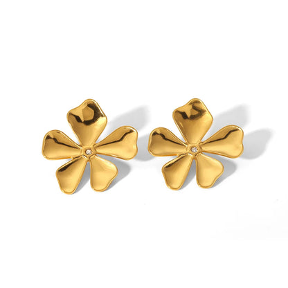 1 Pair Sweet Flower Polishing Plating Inlay 304 Stainless Steel Zircon 18K Gold Plated Ear Studs