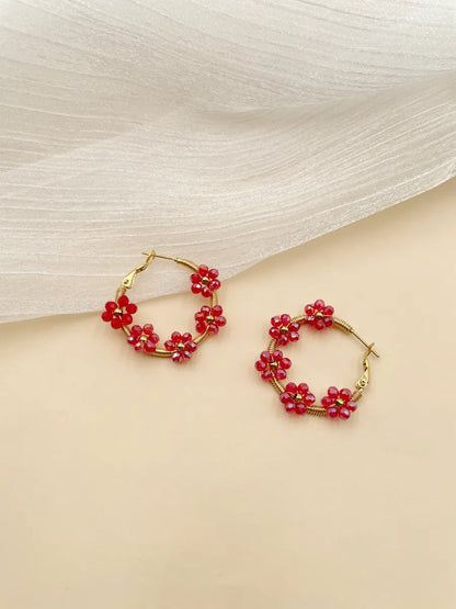 1 Pair Sweet Flower Polishing Plating 304 Stainless Steel Crystal Pearl Beads 14K Gold Plated Earrings