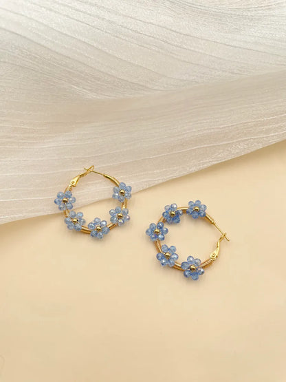 1 Pair Sweet Flower Polishing Plating 304 Stainless Steel Crystal Pearl Beads 14K Gold Plated Earrings