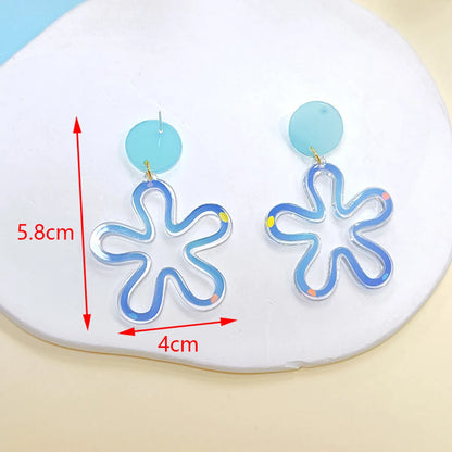 1 Pair Sweet Flower Printing Arylic Drop Earrings