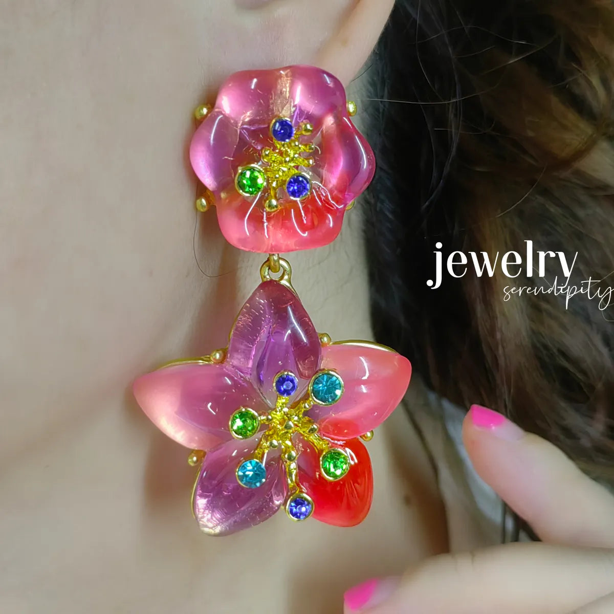 1 Pair Sweet Flower Resin Drop Earrings