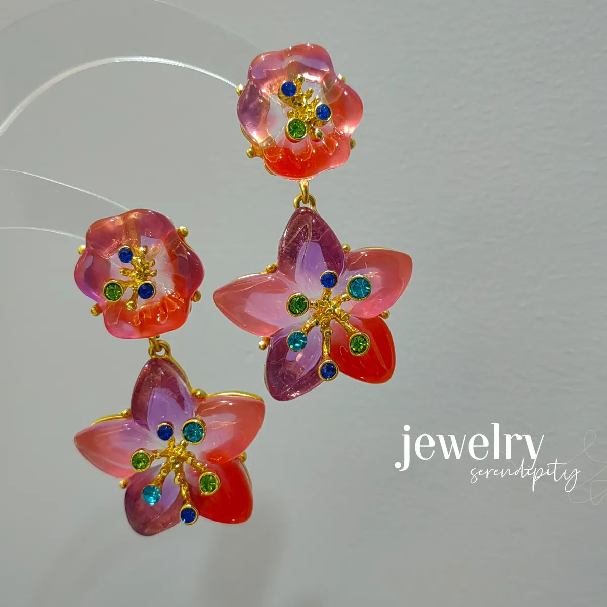 1 Pair Sweet Flower Resin Drop Earrings