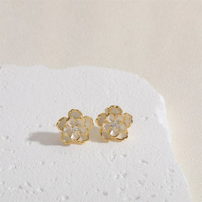 1 Pair Sweet Flower Snake Plating Inlay Copper Zircon 14k Gold Plated Ear Studs