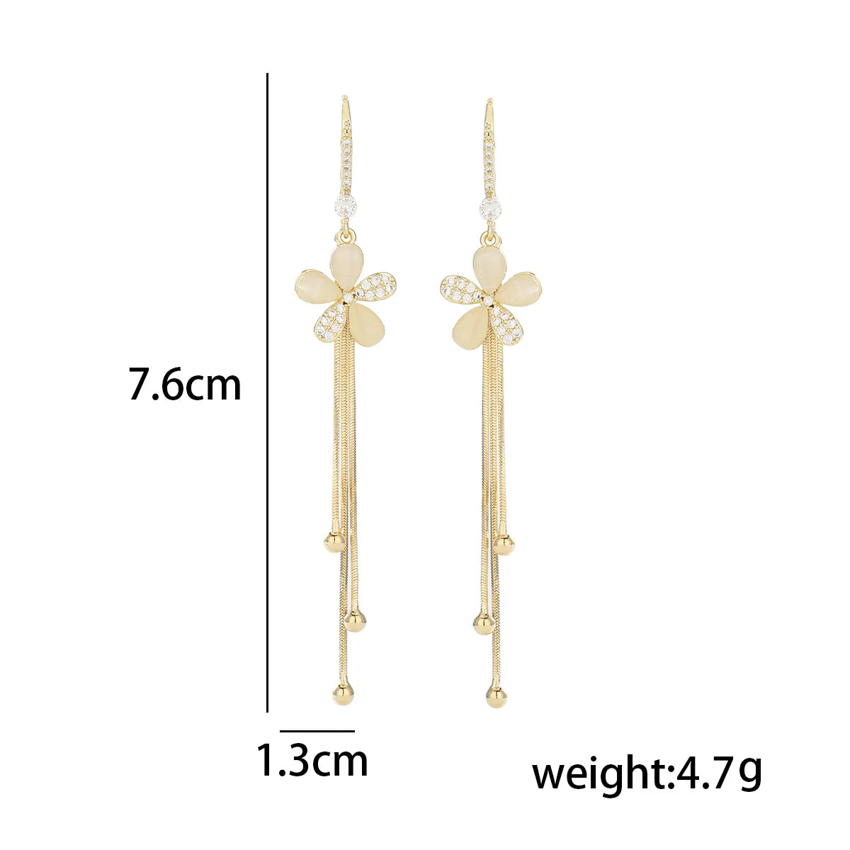 1 Pair Sweet Flower Tassel Plating Inlay Copper Zircon Drop Earrings