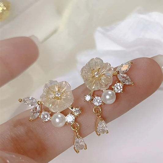 1 Pair Sweet Fruit Flower Plating Inlay Alloy Artificial Pearls Zircon Earrings