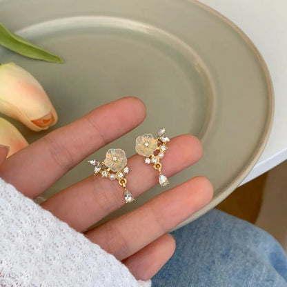 1 Pair Sweet Fruit Flower Plating Inlay Alloy Artificial Pearls Zircon Earrings