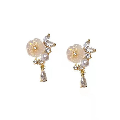 1 Pair Sweet Fruit Flower Plating Inlay Alloy Artificial Pearls Zircon Earrings