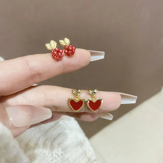 1 Pair Sweet Fruit Heart Shape Enamel Alloy Ear Studs