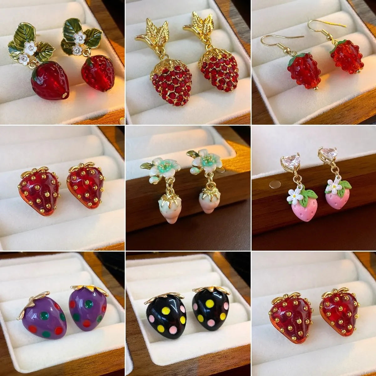 1 Pair Sweet Fruit Inlay Alloy Rhinestones Drop Earrings