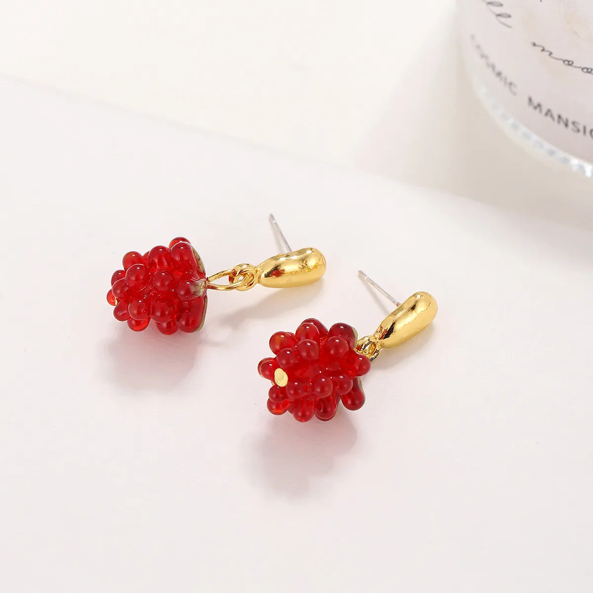 1 Pair Sweet Fruit Plating Glass 18k Gold Plated Drop Earrings