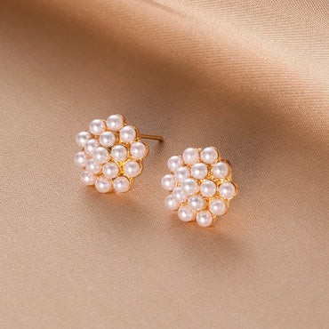 1 Pair Sweet Geometric Inlay Alloy Artificial Pearls Ear Studs