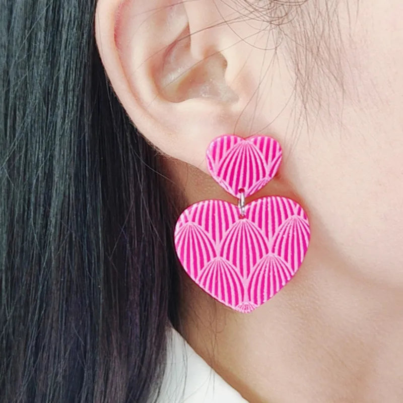 1 Pair Sweet Geometric Heart Shape Printing Arylic Drop Earrings