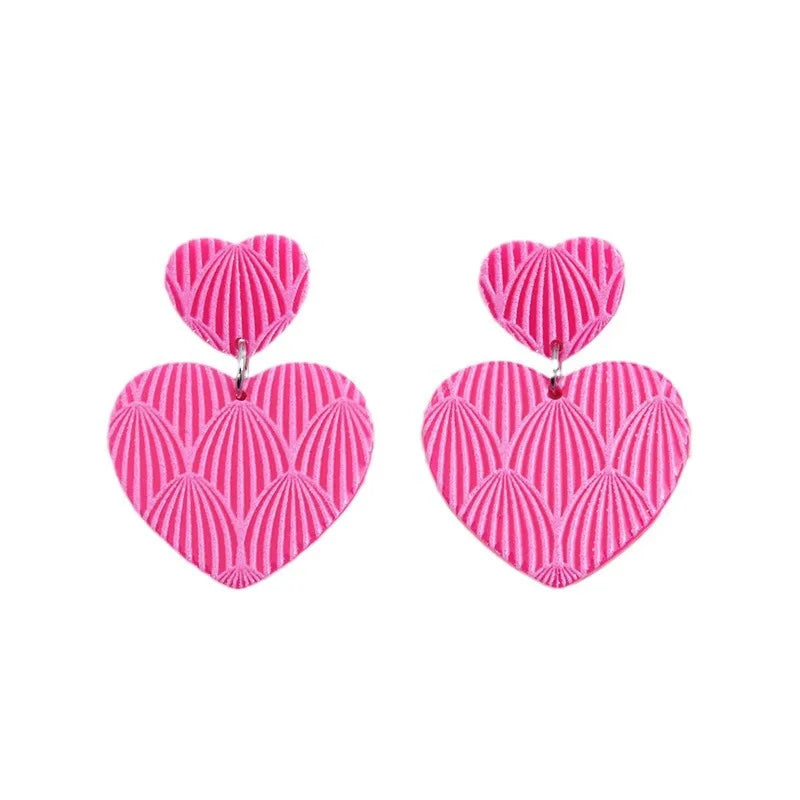 1 Pair Sweet Geometric Heart Shape Printing Arylic Drop Earrings