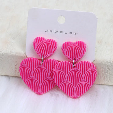 1 Pair Sweet Geometric Heart Shape Printing Arylic Drop Earrings