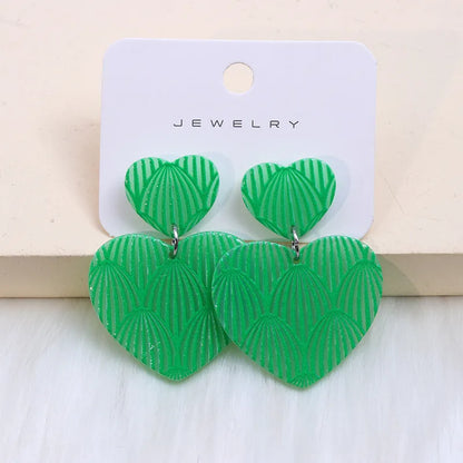 1 Pair Sweet Geometric Heart Shape Printing Arylic Drop Earrings