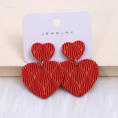 1 Pair Sweet Geometric Heart Shape Printing Arylic Drop Earrings