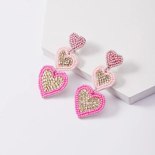 1 Pair Sweet Geometric Heart Shape Seed Bead Drop Earrings