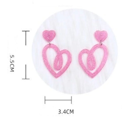 1 Pair Sweet Geometric Heart Shape Spray Paint Arylic Drop Earrings