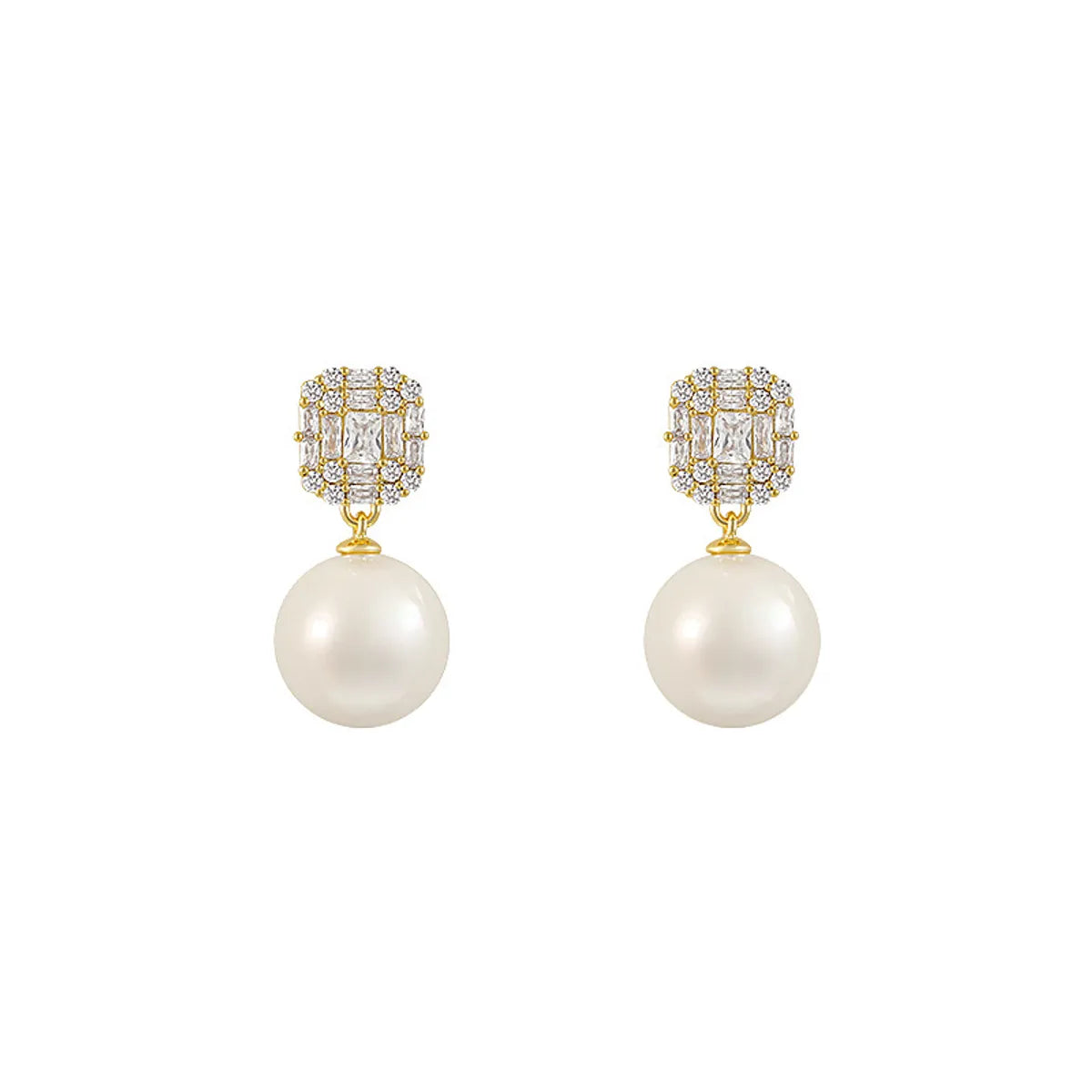 1 Pair Sweet Geometric Round Plating Imitation Pearl Drop Earrings