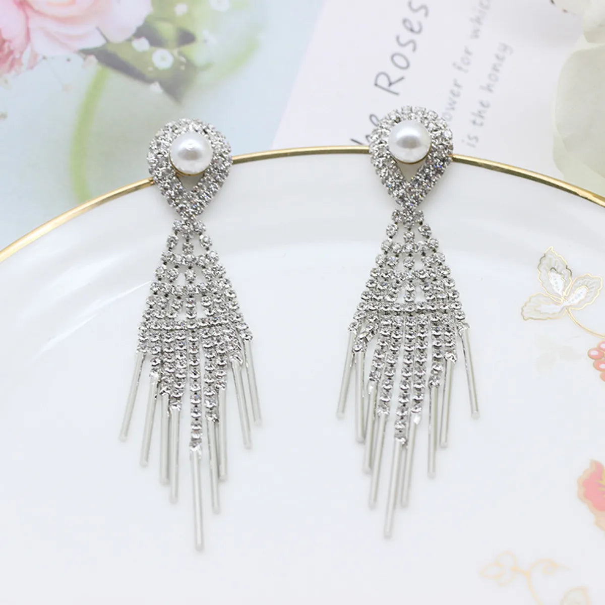 1 Pair Sweet Geometric Tassel Inlay Copper Zircon Drop Earrings