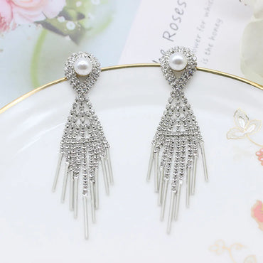 1 Pair Sweet Geometric Tassel Inlay Copper Zircon Drop Earrings