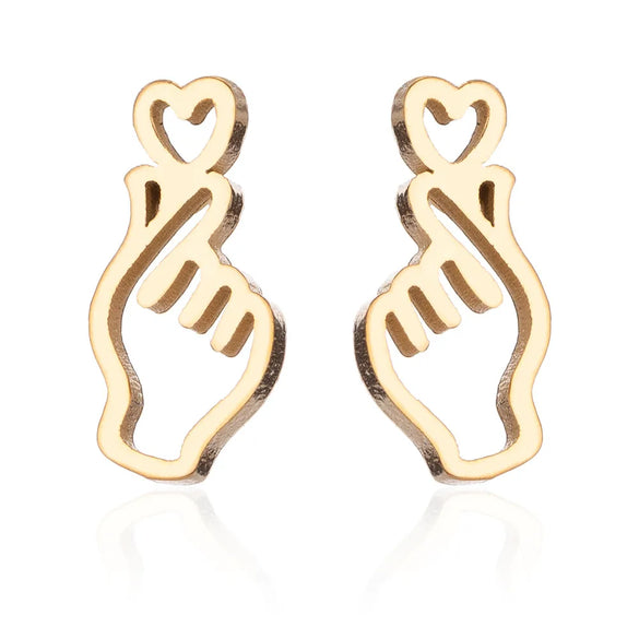 1 Pair Sweet Gesture Heart Shape Plating 201 Stainless Steel 18K Gold Plated Ear Studs