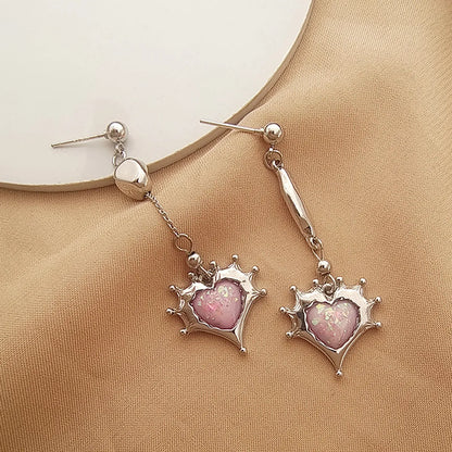 1 Pair Sweet Heart Shape Alloy Inlay Resin Women's Earrings