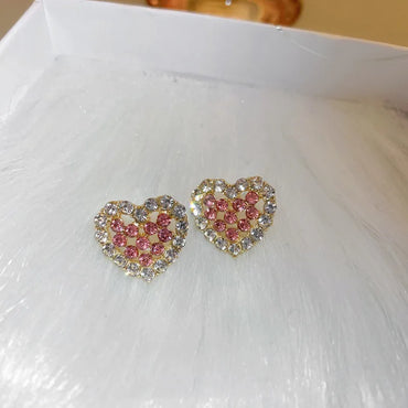 1 Pair Sweet Heart Shape Alloy Inlay Rhinestones Women'S Ear Studs