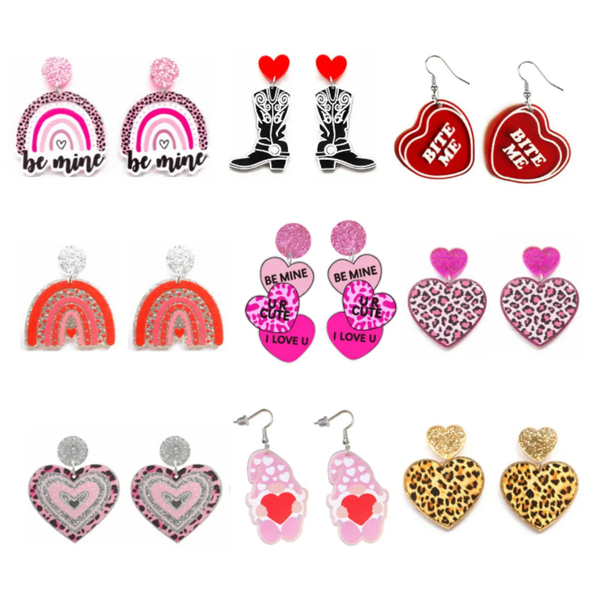 1 Pair Sweet Heart Shape Arylic Printing Women's Drop Earrings