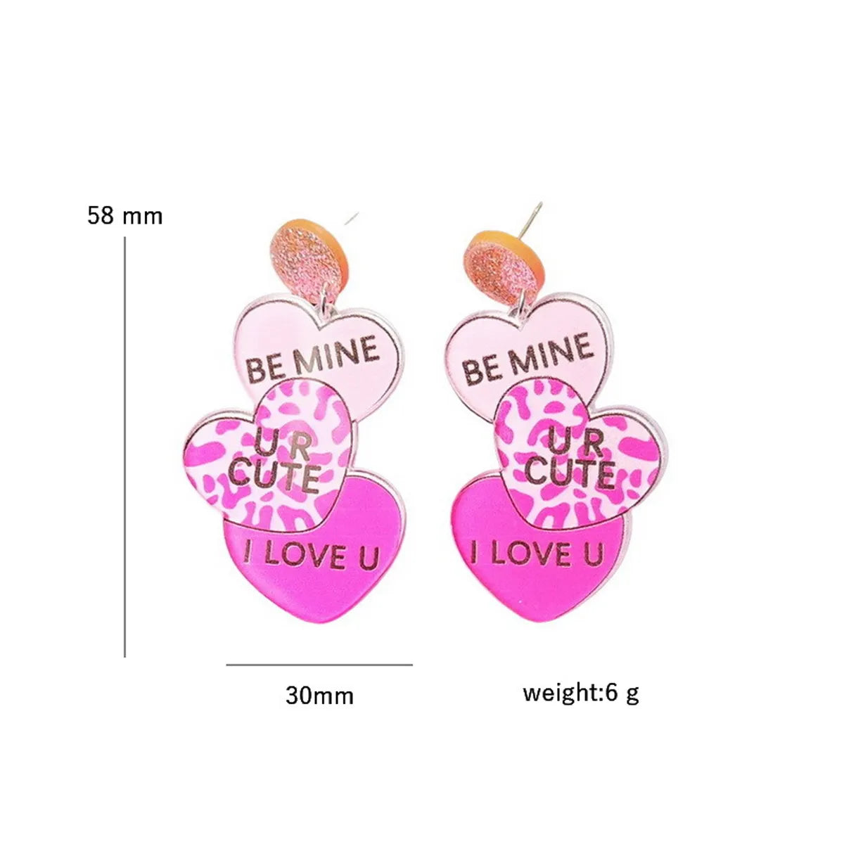 1 Pair Sweet Heart Shape Arylic Printing Women's Drop Earrings