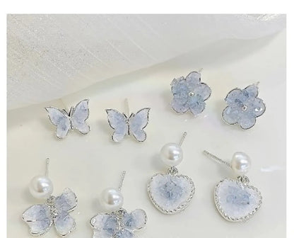 1 Pair Sweet Heart Shape Butterfly Zinc Alloy Ear Studs