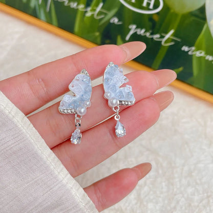 1 Pair Sweet Heart Shape Butterfly Zinc Alloy Ear Studs