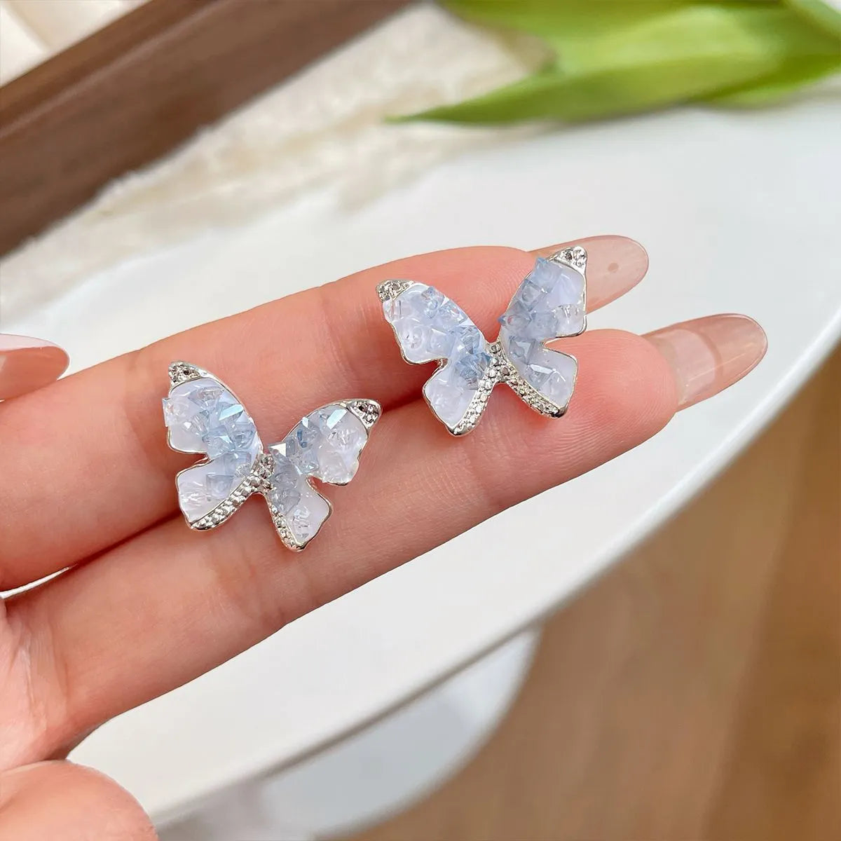 1 Pair Sweet Heart Shape Butterfly Zinc Alloy Ear Studs