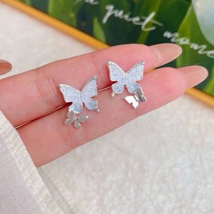 1 Pair Sweet Heart Shape Butterfly Zinc Alloy Ear Studs