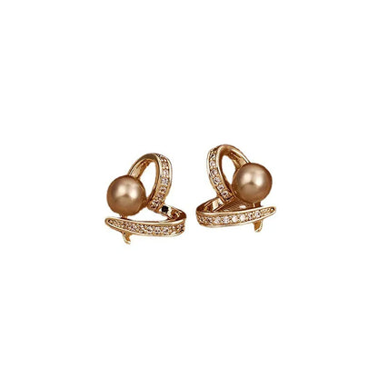 1 Pair Sweet Heart Shape Copper Inlay Artificial Pearls Zircon Ear Studs