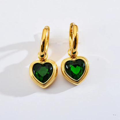 1 Pair Sweet Heart Shape Copper Inlay Rhinestones Drop Earrings