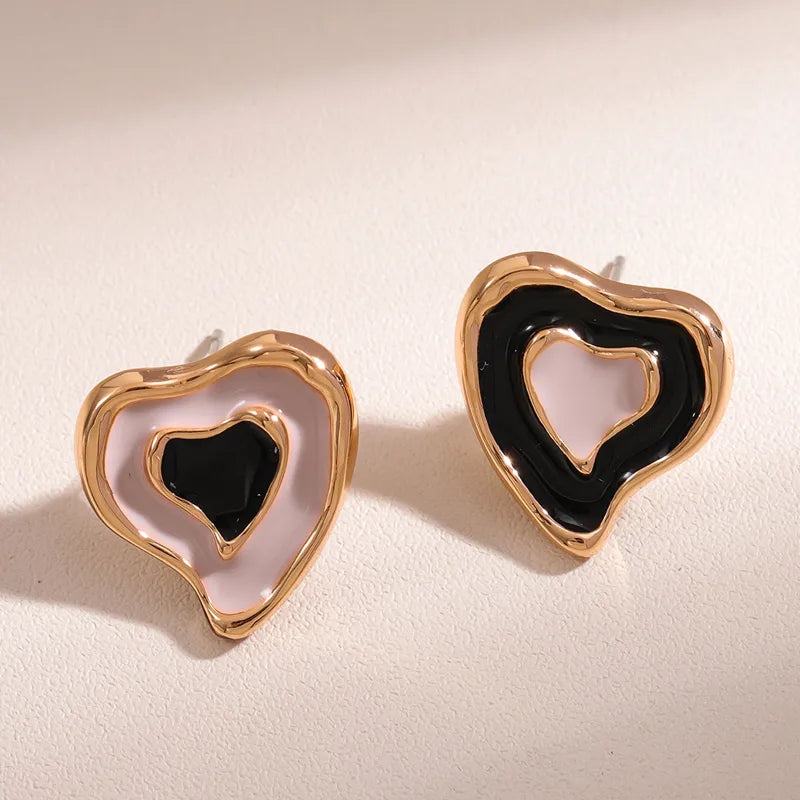 1 Pair Sweet Heart Shape Enamel Alloy Ear Studs